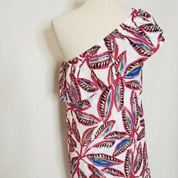 J Crew One Shoulder Dress White Pink Tropical Leaf Print Small - Picture 14 of 14